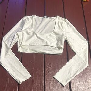 Fashion Nova White Satin Long Sleeve Crop Top